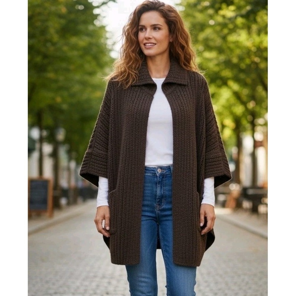 CAbi Repose Cape Chunky Knit Sweater Cardigan Poncho Ganache Minimalist SZ XS/S